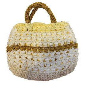 #4706 Hand made crochet one of a kind beige hand bag